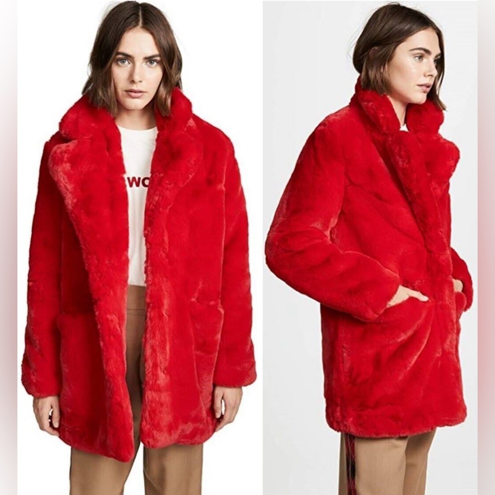 Apparis Faux Fur Red Teddy Coat